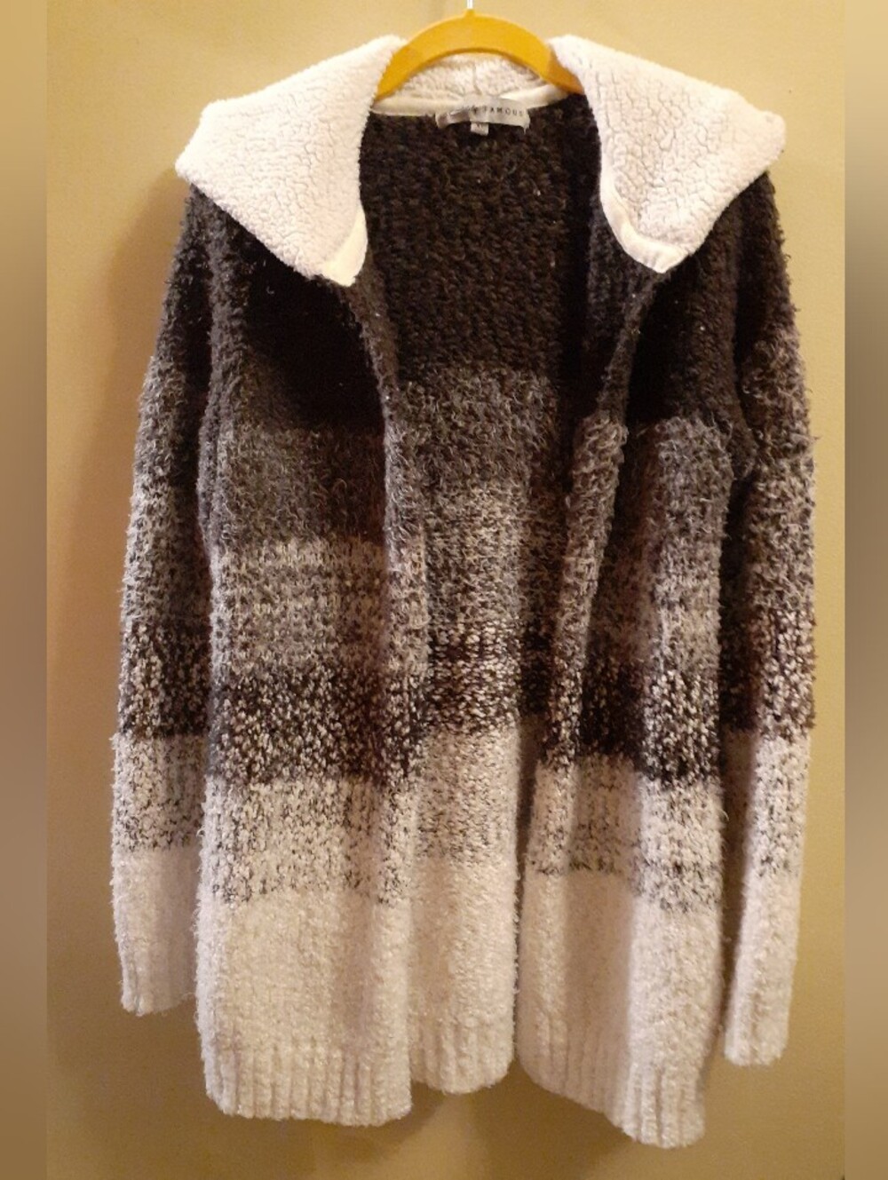 Absolutely Famous Cream and Brown Ombre Sherpa-Collar Cardigan